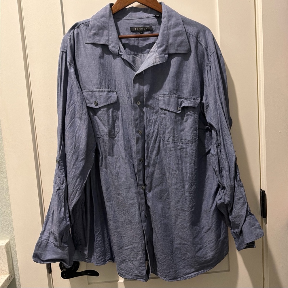 Synergy Organic Clothing Men's Blue Casual Button Down Shirt 100% cotton